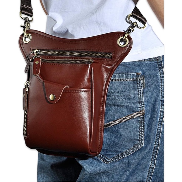 Genuine Leather Tactical Leg Bag Pouch Messenger Hip Bumbag Waist Pack NWOT - Picture 9 of 13